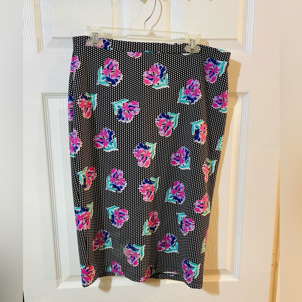 2001 y2k alt Polka Dot With Flower Print Stretchy Pencil Skirt fits L/XL